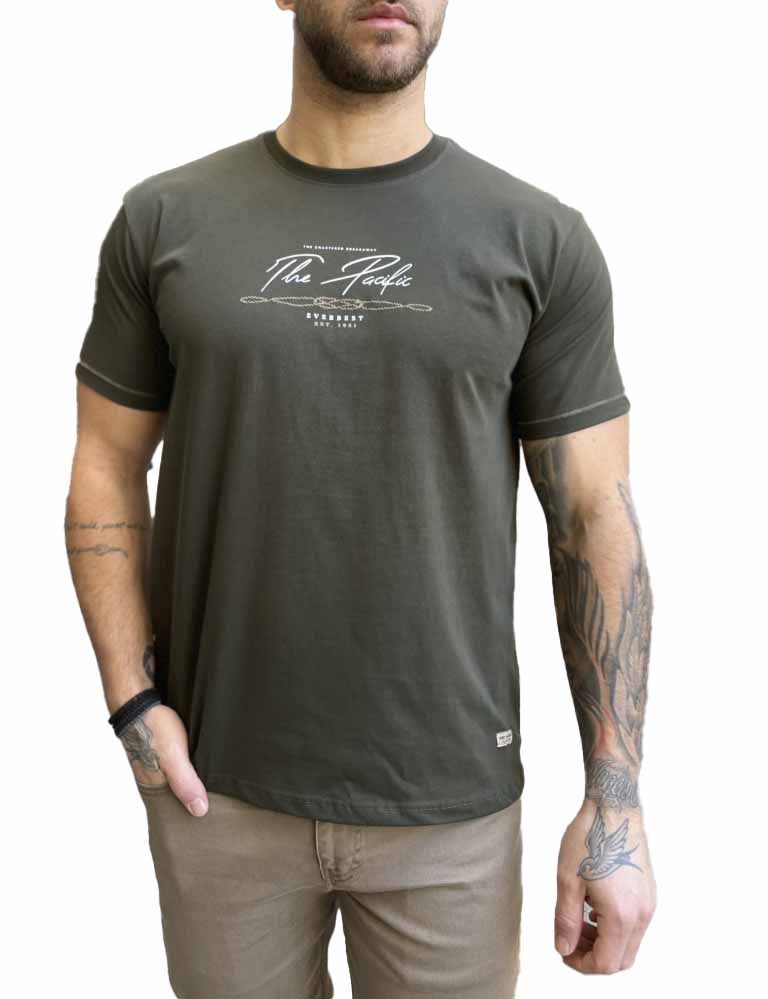 Everbest ανδρική χακί κοντομάνικη μπλούζα με τύπωμα 252803X φωτογραφία